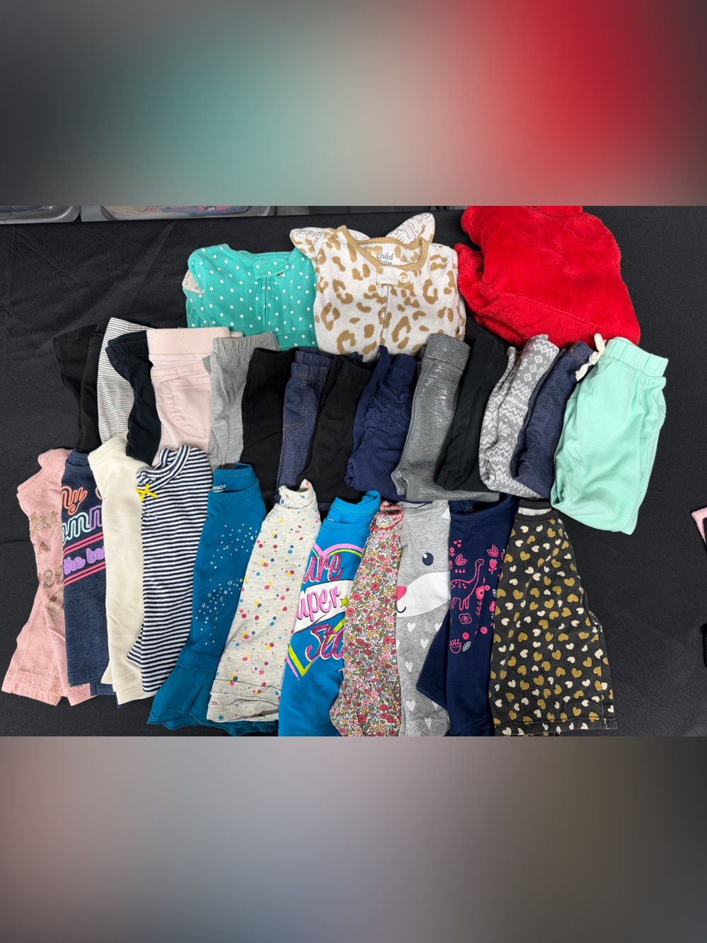 HUGE Baby Girl 12 Month Clothing Bundle Pajamas Pants Long Sleeve Shirts
